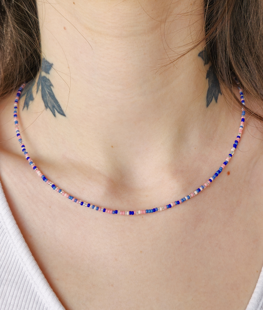 Glasperlenkette Pink und Blau