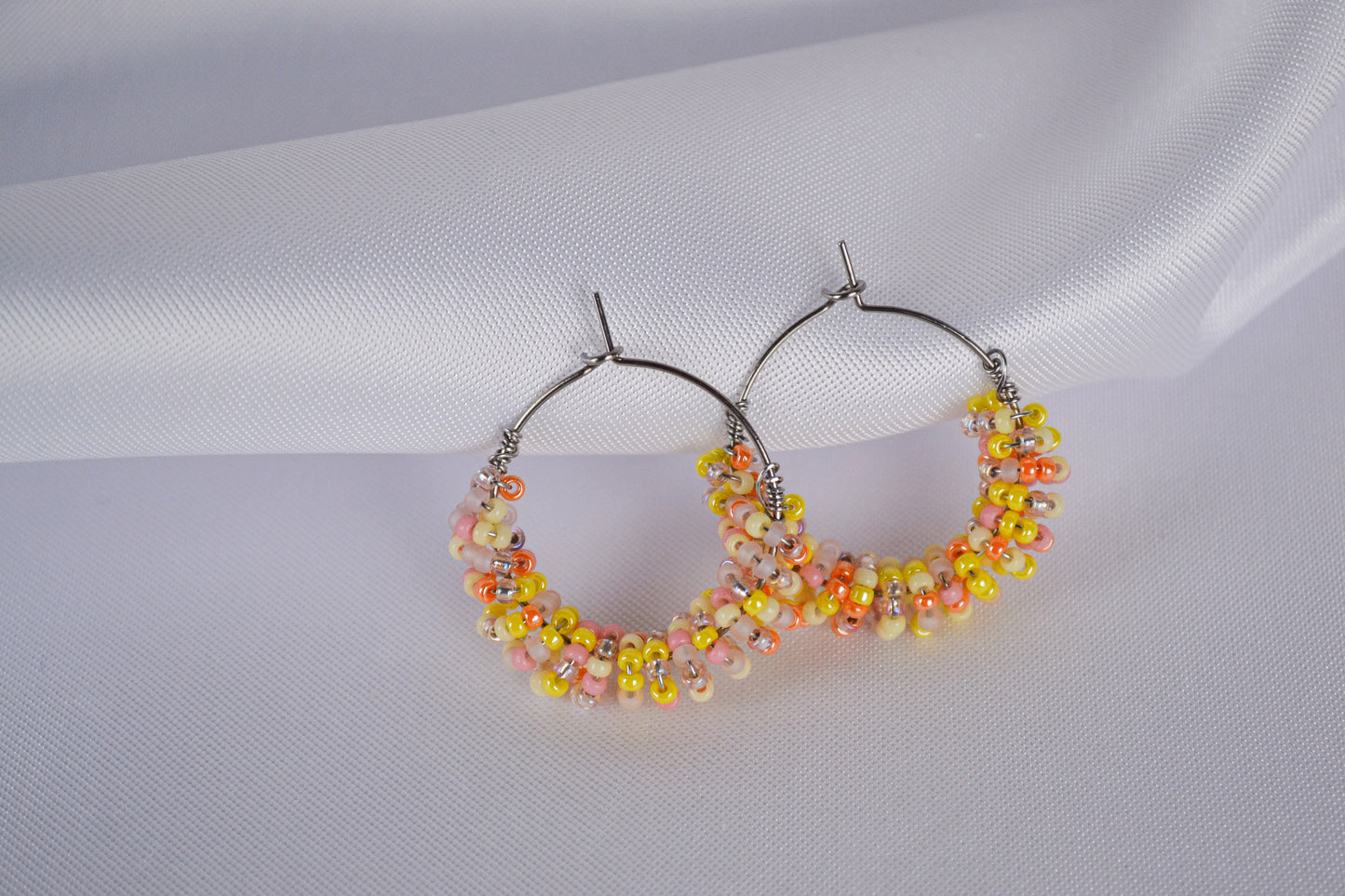 Beaded Hoops "Pink Lemonade"