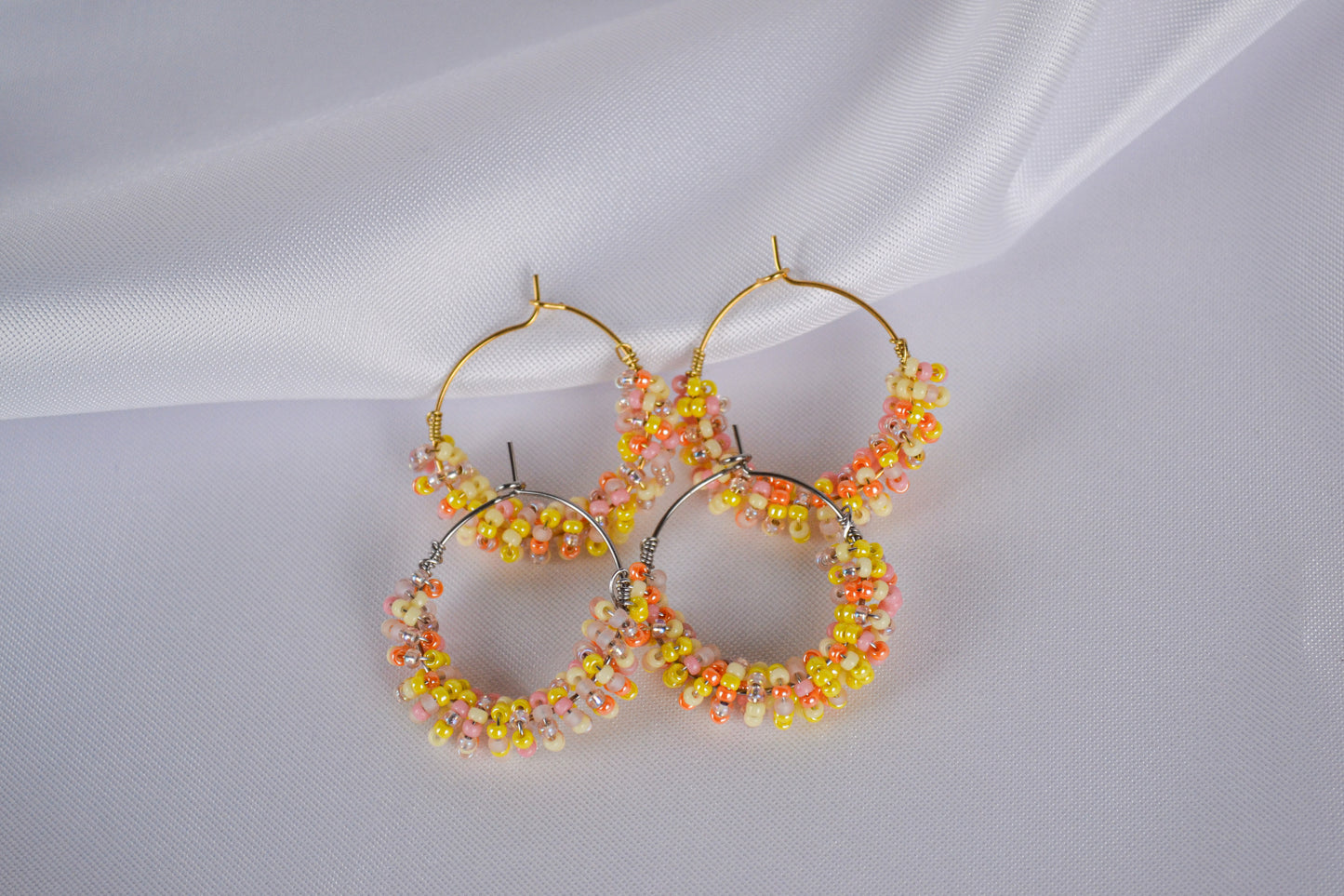Beaded Hoops "Pink Lemonade"