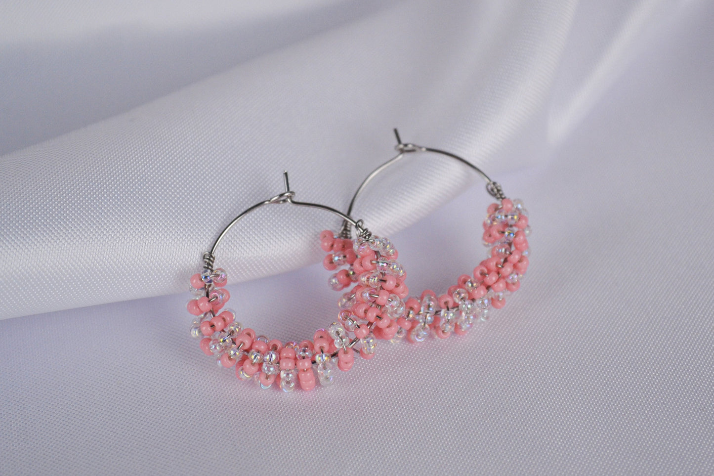 Beaded Hoops "Pretty In Pink"