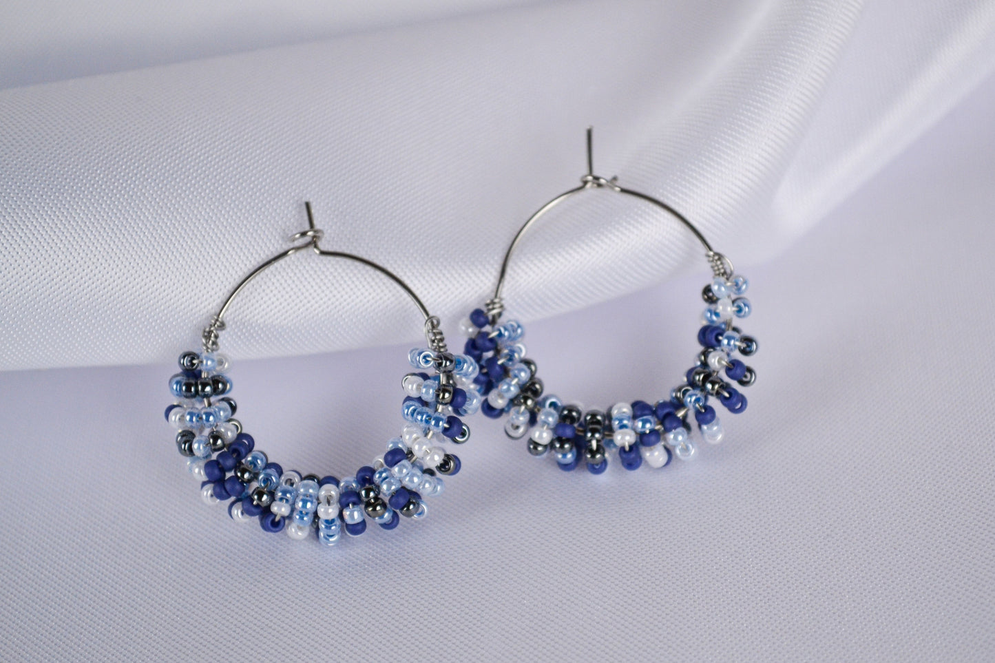 Beaded Hoops "Blues"