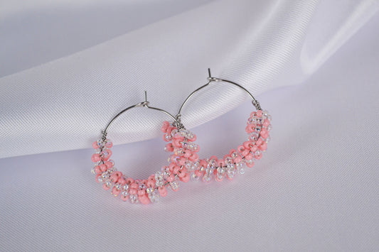 Beaded Hoops "Pretty In Pink"