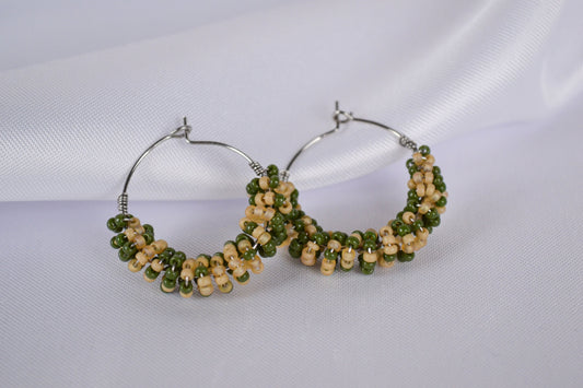 Beaded Hoops "Forest Green"