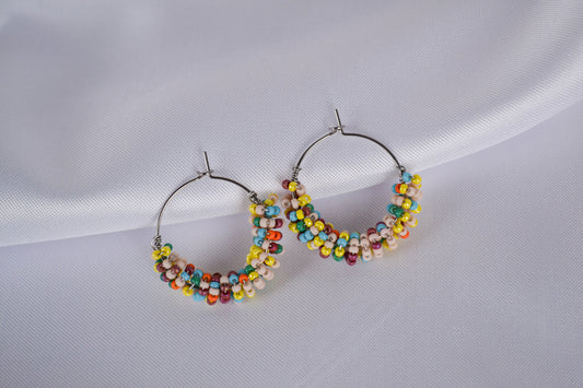 Beaded Hoops "Rainbow Boho"