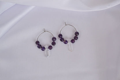 Silber Creolen mit Amethyst und Bergkristall Perlen