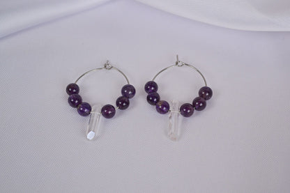 Silber Creolen mit Amethyst und Bergkristall