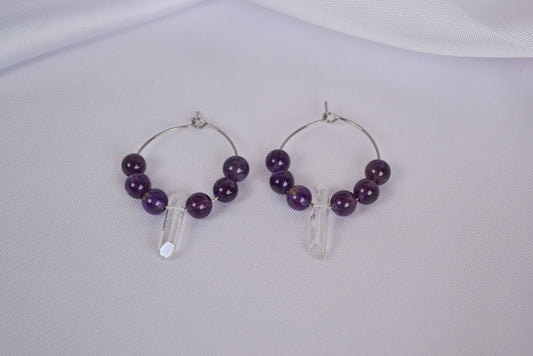 Silber Creolen mit Amethyst und Bergkristall